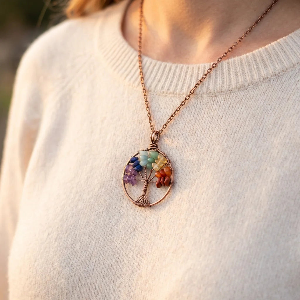 7 Chakra Tree Pendant Worn Lifestyle