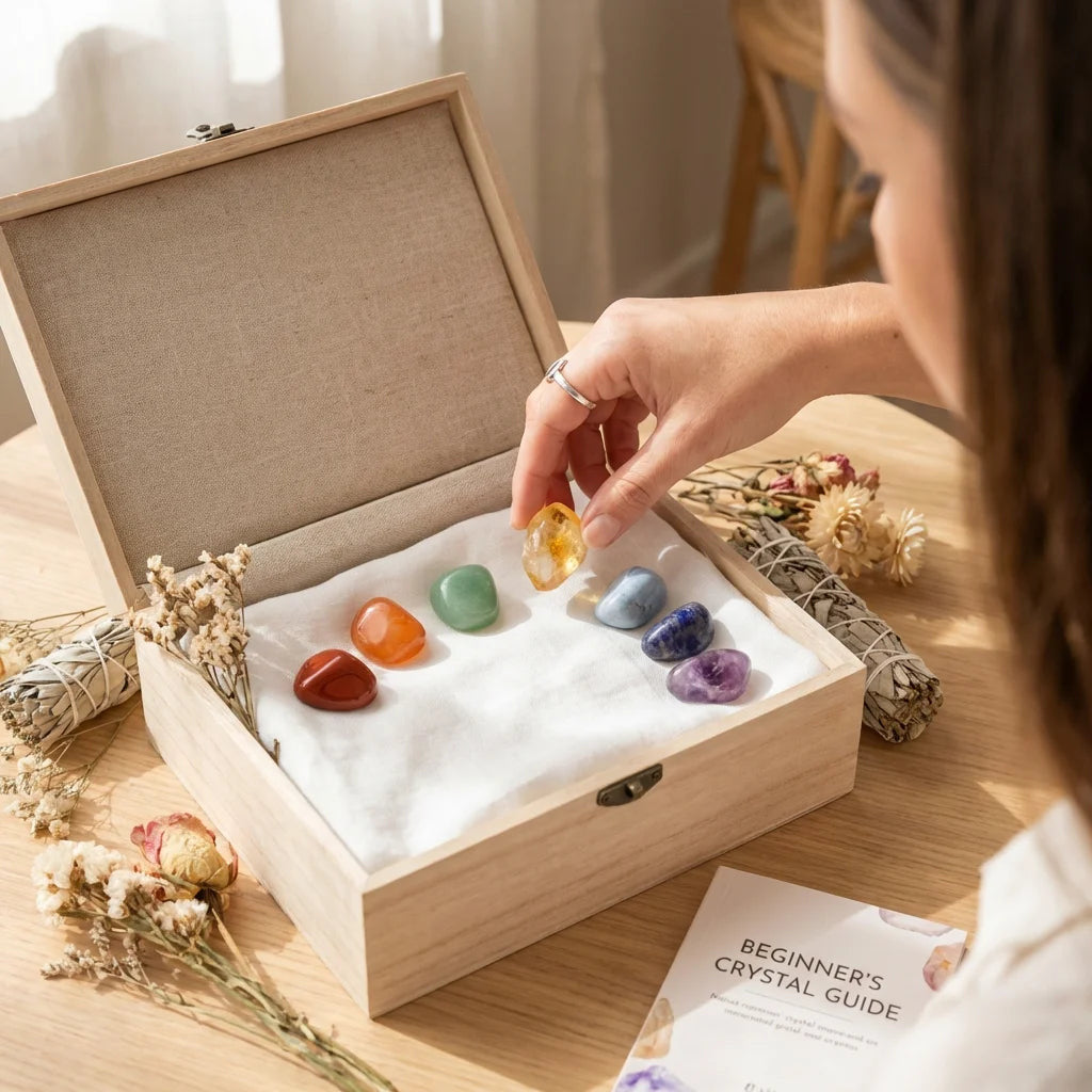 Crystal Kit Lifestyle Hand Placing Citrine