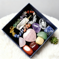 7 Chakra crystal kit with rose quartz heart, amethyst, sodalite, jasper in navy box